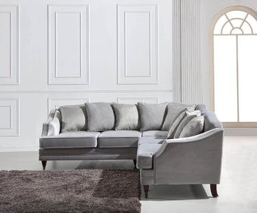Hampton Corner Sofa in Elegant Luxury Light Grey Velvet with Rolled Arms & Decorative Piping - UK Luxury Furniture
